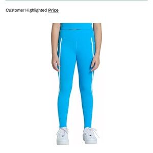 DSG Girls' Momentum High-Rise Leggings in Aqua Blue with White Stripes